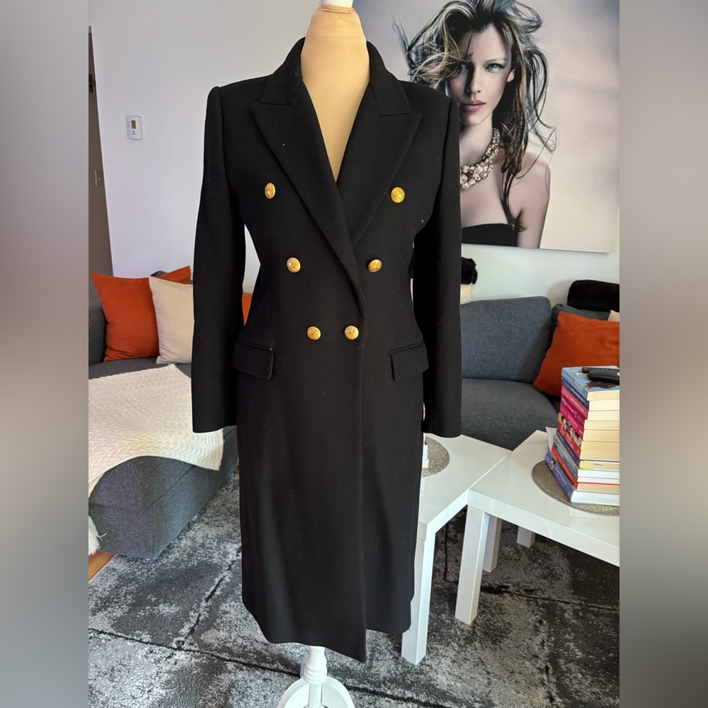 Zara Black Double-Breasted Blazer Coat with Gold Buttons